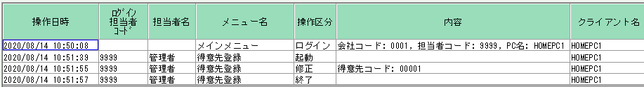 操作ログ　マスタ参照更新