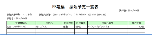 ＦＢ送信 | 振込予定一覧表